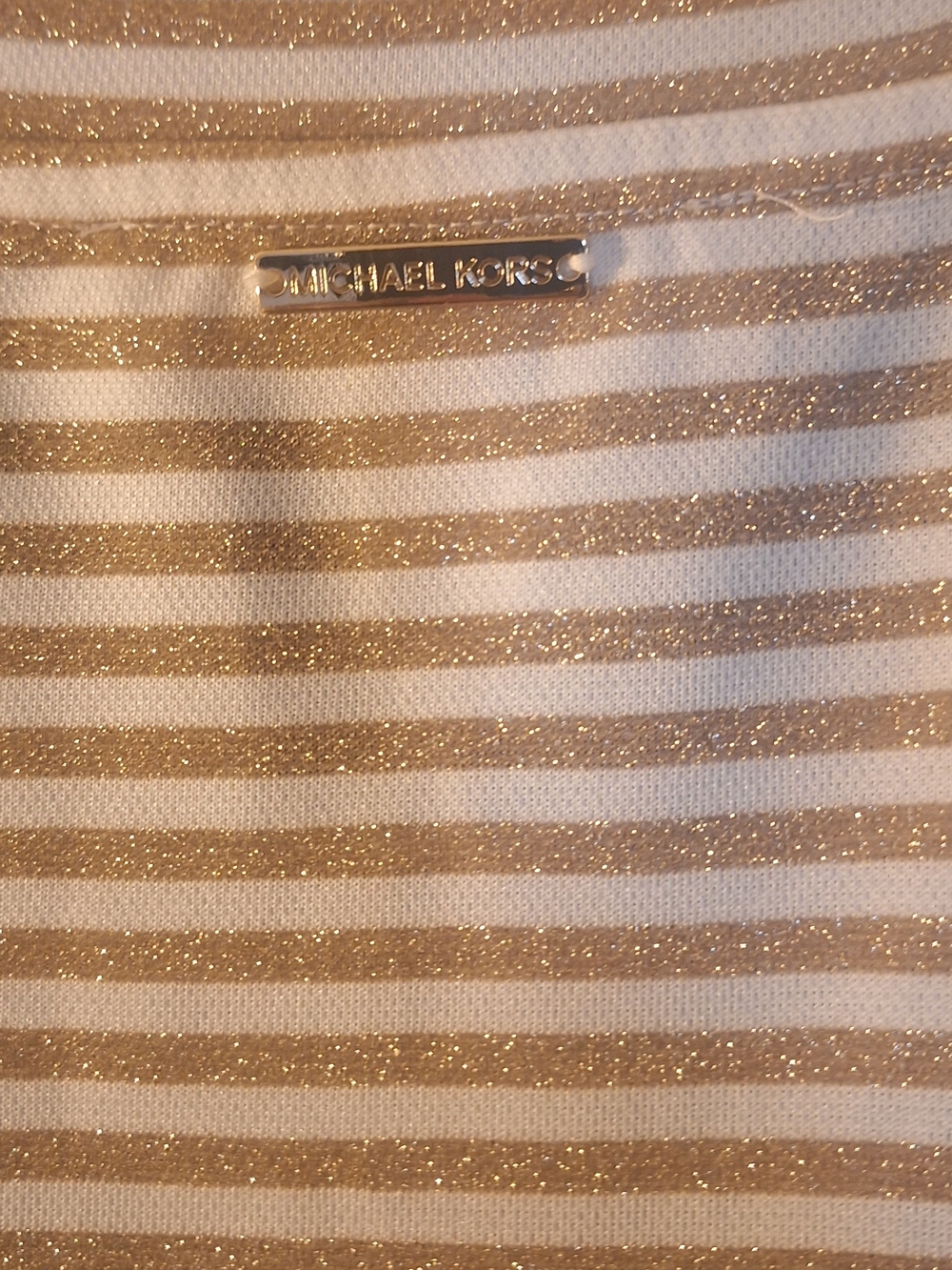 Michael Kors Metallic Gold and White Striped Short Sleeve Dress - Picture 6 of 6